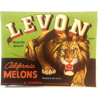 Thumbnail for Antique Vintage 1940s Levon 🦁 Crate Label, Los Banos - Blythe, CA, Beautiful!