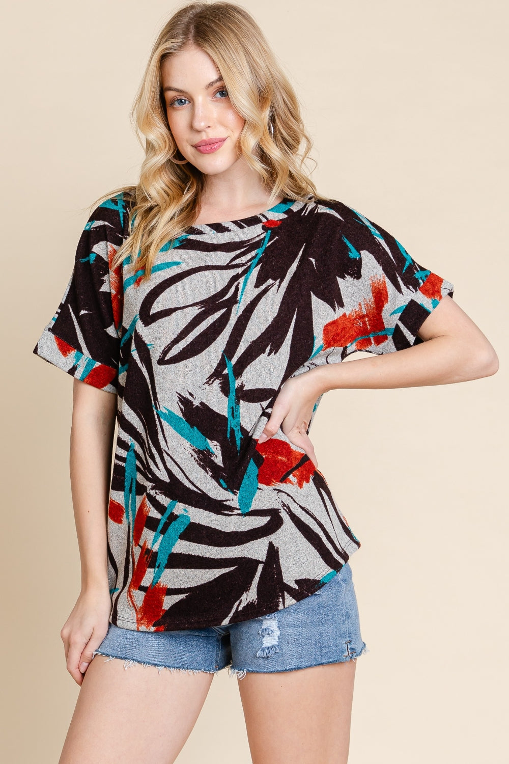 BOMBOM - Printed Round Neck Short Sleeve T-Shirt - T - 1 COLOR -