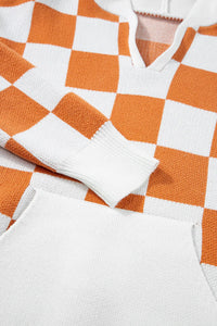 Thumbnail for Checkered Long Sleeve Hooded Sweater - T - 1 COLOR -