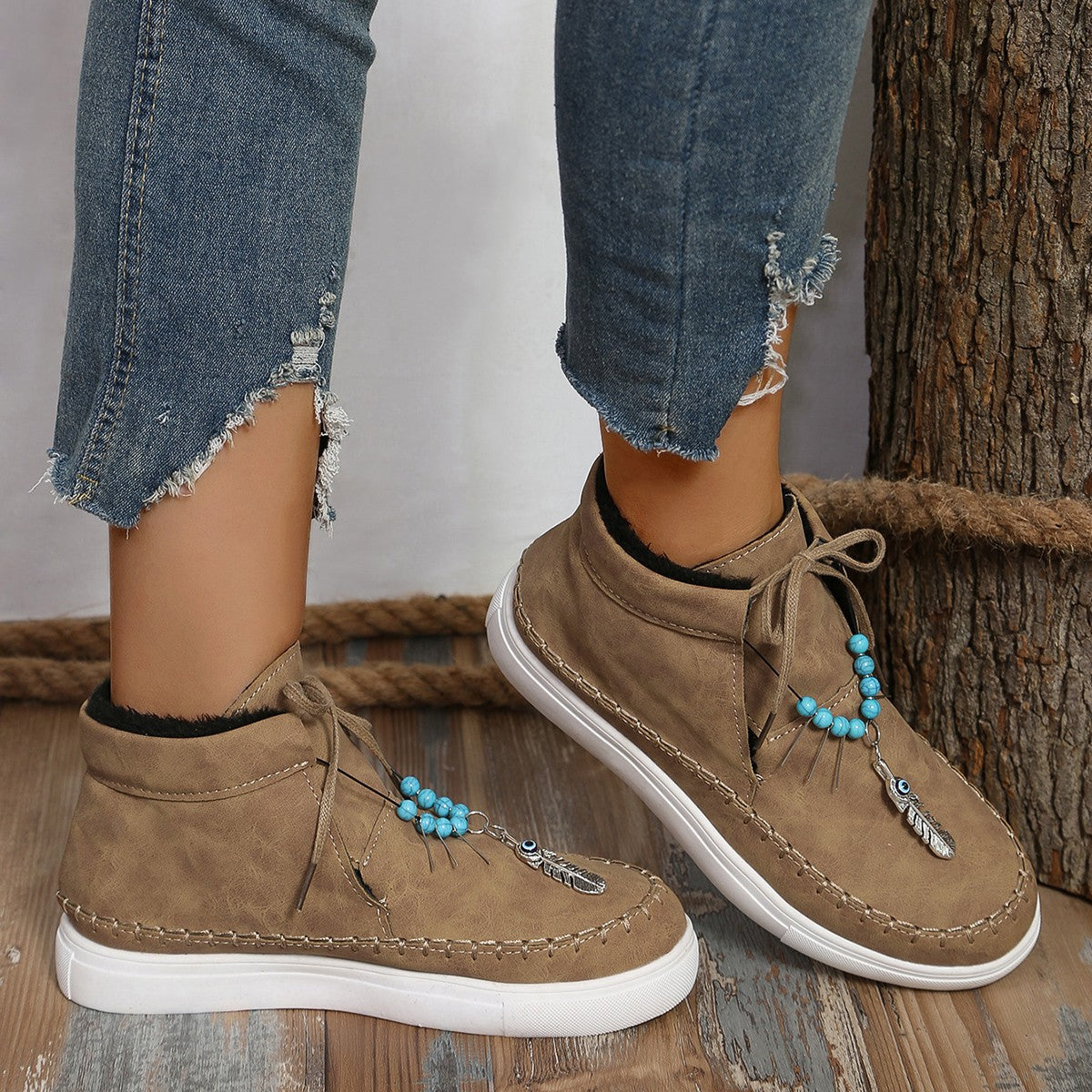 Tied Bead Trim Platform Sneakers - T - 1 COLOR -