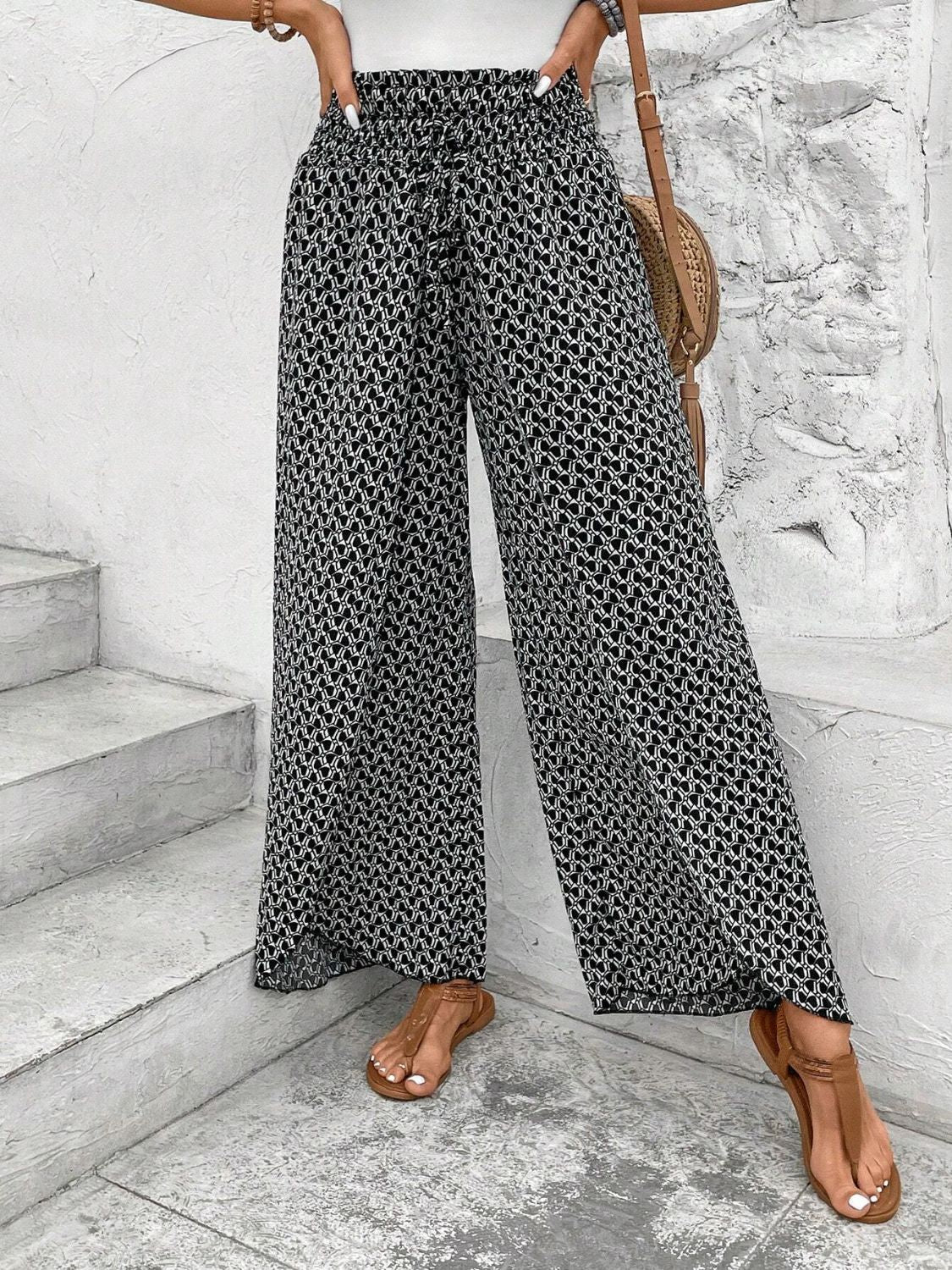 Tied Printed Wide Leg Pants - T - 5 COLORS -