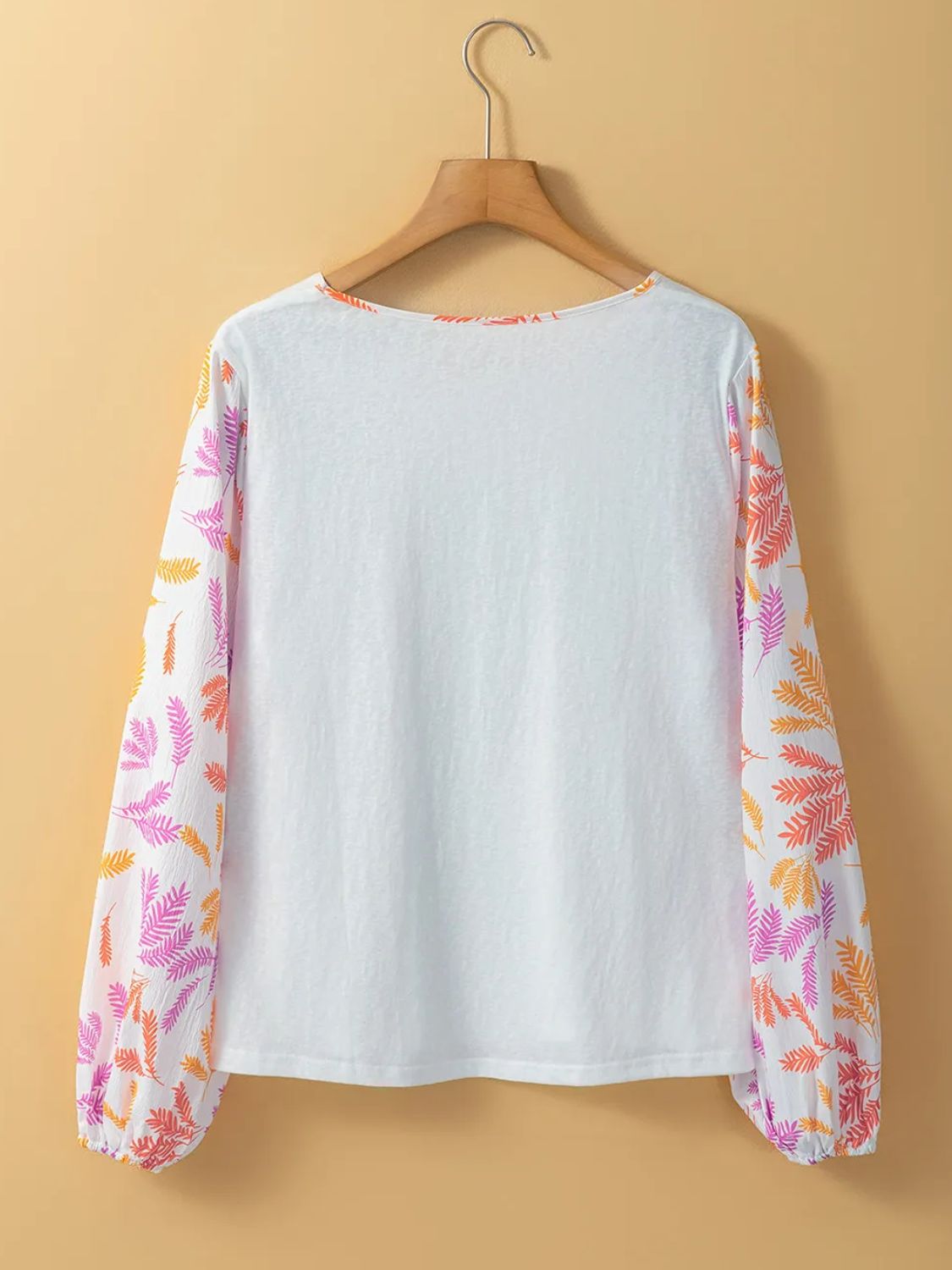 Printed Round Neck Long Sleeve Blouse - T - 1 COLOR -