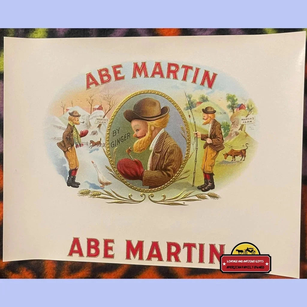 Antique 1900s - 1930s Abe Martin Embossed Cigar Label, Famous Cartoon, Kin Hubbard