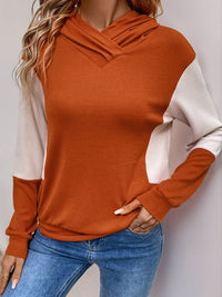 Thumbnail for Perfee Contrast Long Sleeve Hoodie Shirt - T - 1 COLOR -