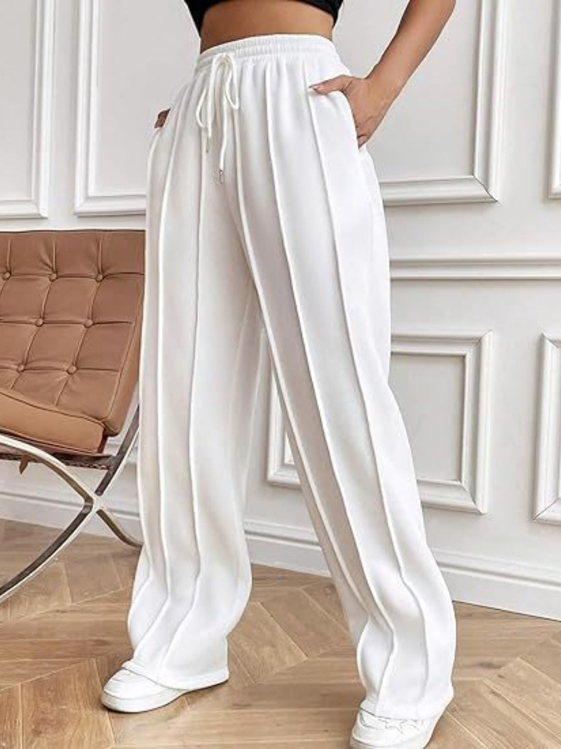 Drawstring Wide Leg Pants with Pockets - T - 5 COLORS -