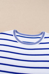 Thumbnail for Striped Round Neck Cap Sleeve Knit Top - T - 1 COLOR -