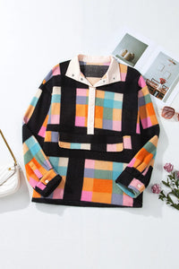 Thumbnail for Plus Size Color Block Half Snap Long Sleeve Sweatshirt - XL THRU 4XL ONLY - T -1 COLOR