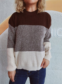 Thumbnail for Color Block Long Sleeve Sweater - T - 3 COLORS -