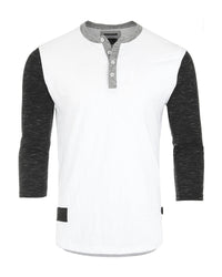 Thumbnail for Men's 3/4 Sleeve Black / White Baseball Henley – Casual Athletic Button Crewneck Shirt - 2 COLOR COMBOS -