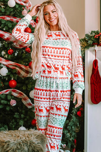 Thumbnail for Christmas Round Neck Top and Pants Lounge Set - 2 PCS. - T - 1 COLOR -