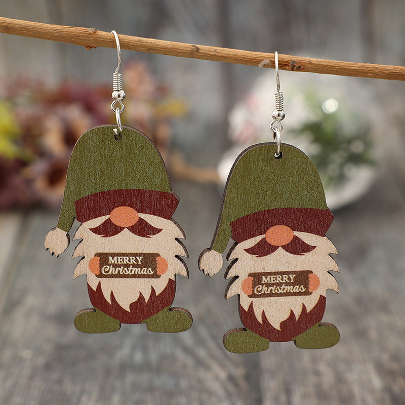 Wooden Gnome Dangle Earrings - T - 1 COLOR -