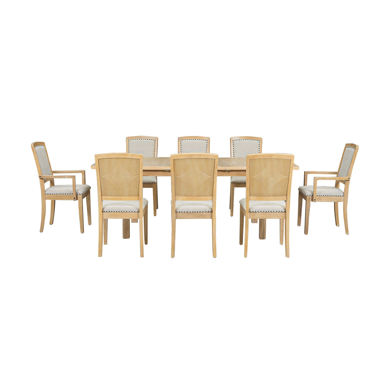 Rustic Extendable 84inch Dining Table Set With 24inch Removable Leaf , 6 Upholstered Armless Dining Chairs and 2 Padded