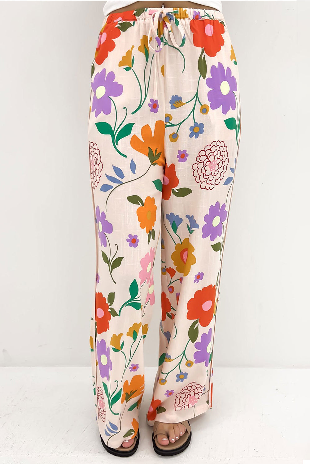 Drawstring Printed Pants with Pockets - T - 1 COLOR -