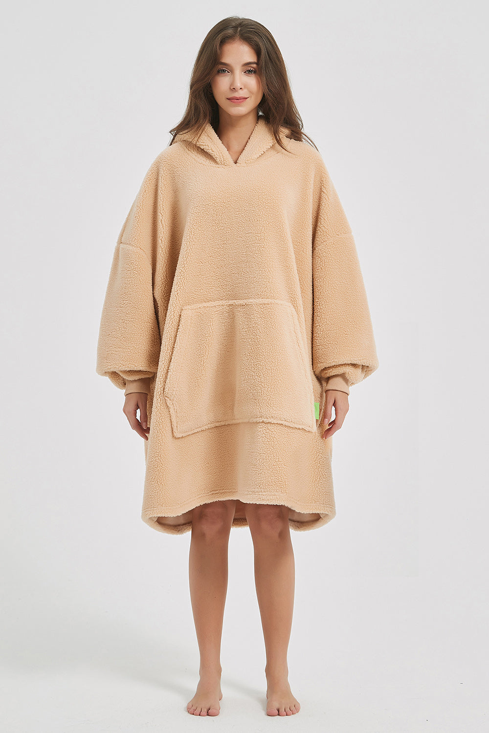 Lantern Sleeve Oversized Hooded Fuzzy Lounge Dress - 1 LARGE OVERSIZE - T - 2 COLORS -