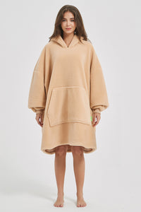 Thumbnail for Lantern Sleeve Oversized Hooded Fuzzy Lounge Dress - 1 LARGE OVERSIZE - T - 2 COLORS -