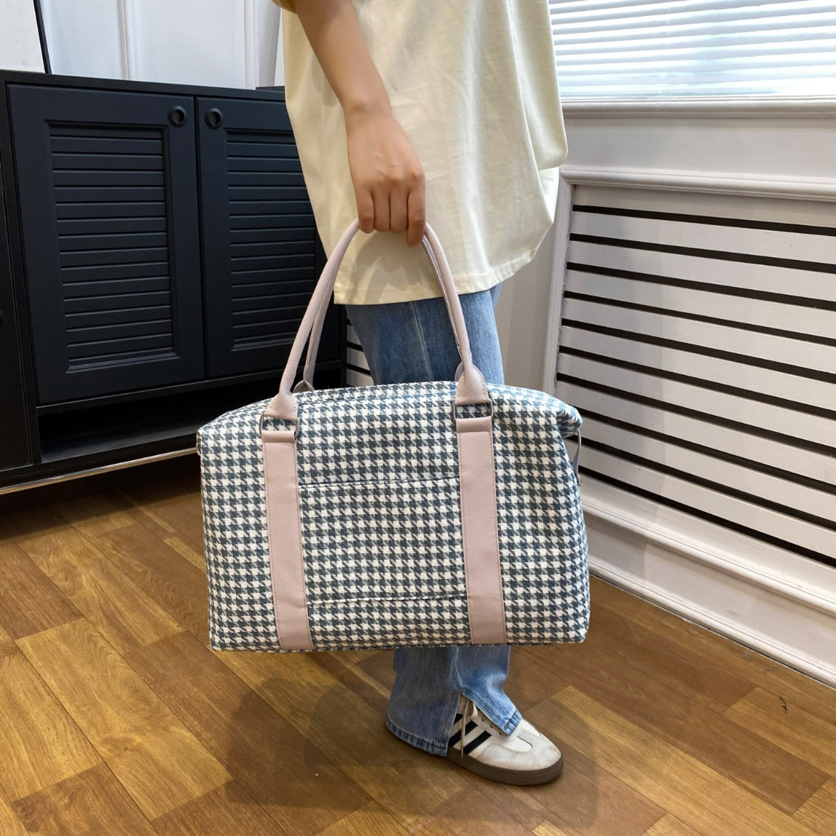 Houndstooth Canvas Travel Bag - T - 4 COLORS -