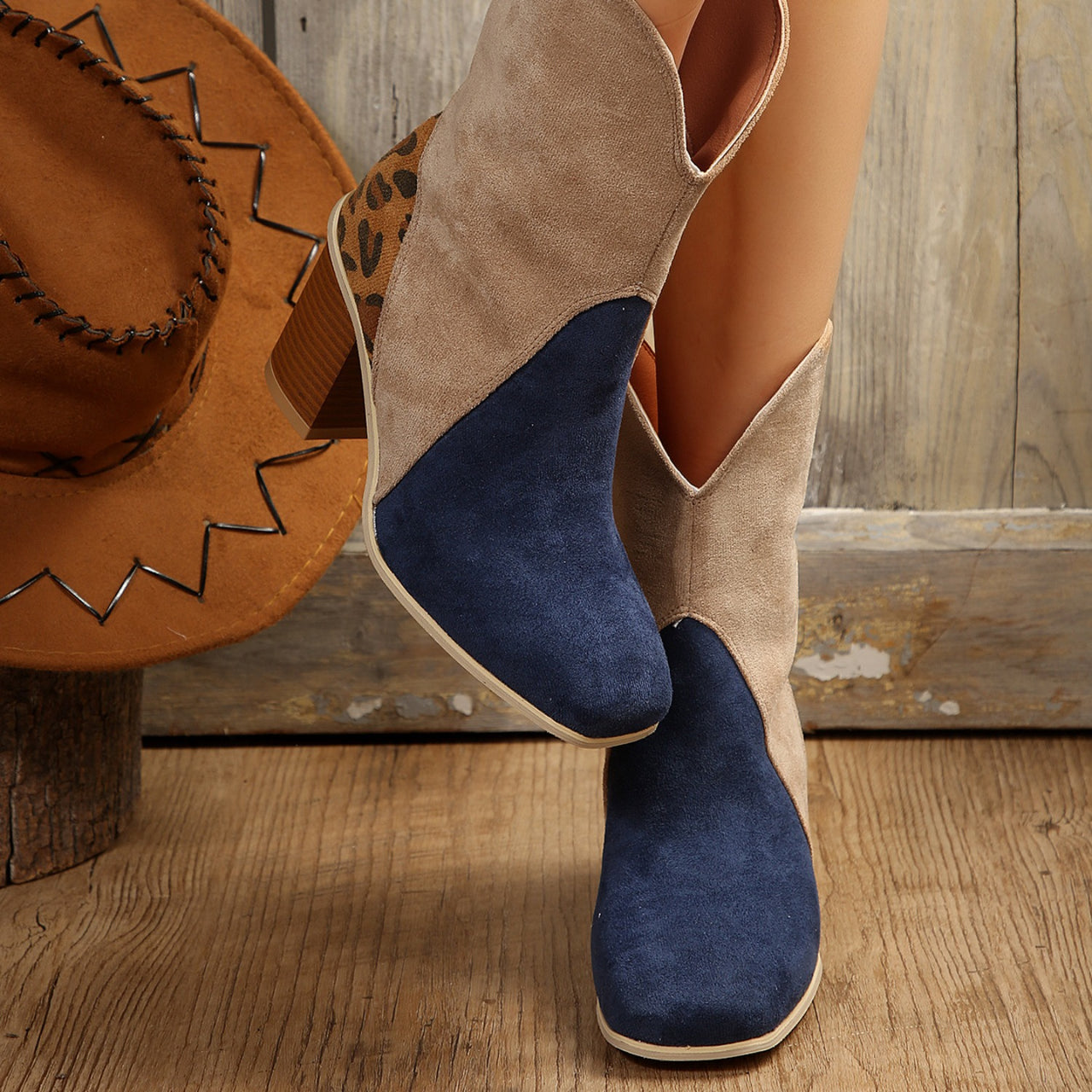 Suede Square Toe Block Heel Boots - T - 4 COLORS -