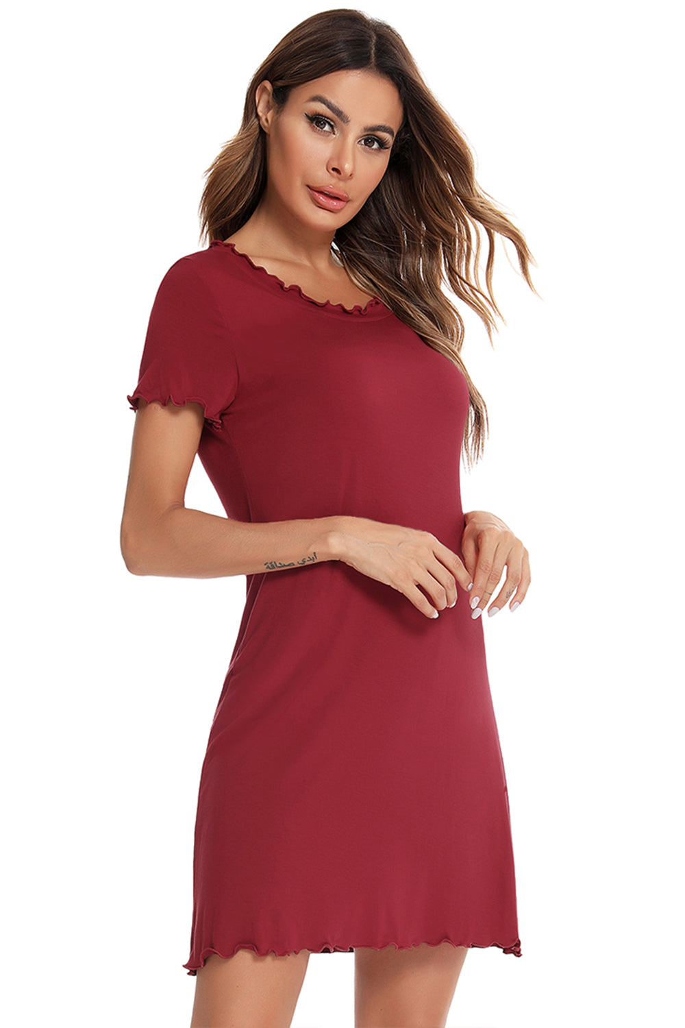 Round Neck Short Sleeve Lounge Dress - T - 3 COLORS -