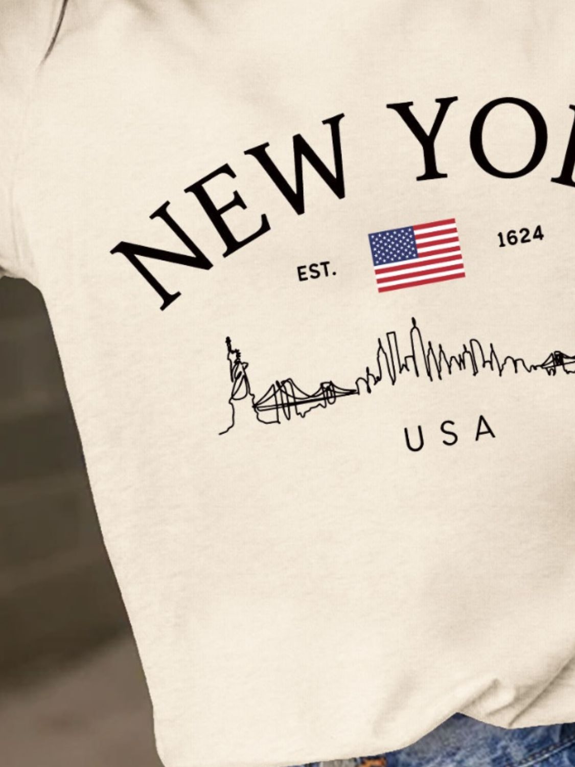 New York Skyline Letter Graphic Round Neck Short Sleeve T-Shirt - 10 COLORS -