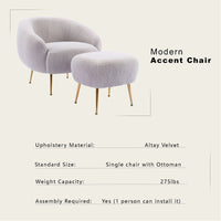 Thumbnail for Modern Comfy Leisure Accent Chair, Teddy Short Plush Particle Velvet Armchair With Ottoman for Living Room