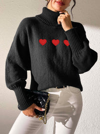 Thumbnail for Heart Turtleneck Long Sleeve Sweater - T - 4 COLORS -