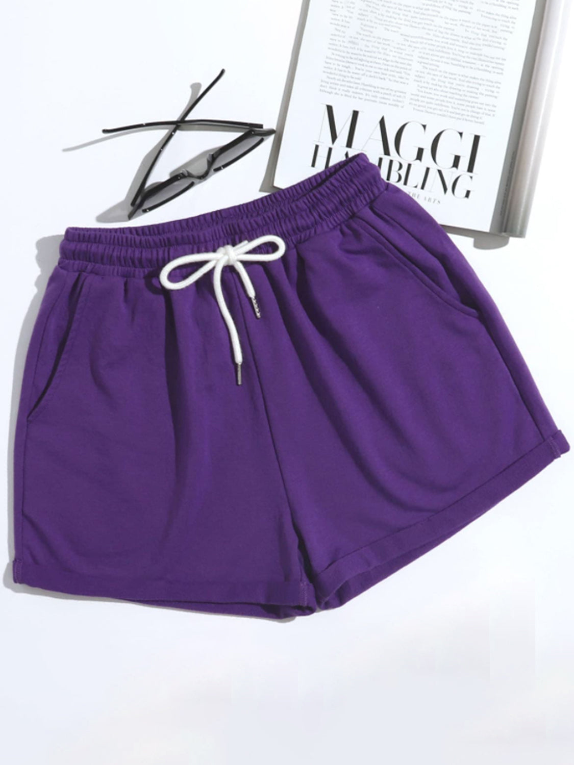 Drawstring Shorts with Pockets - T - 1 COLOR -