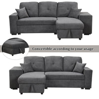 Thumbnail for Reversible Sleeper Sectional Sofa Bed With Side Shelf and 2 Stools,Pull-Out L-Shaped Sofa Bed,Corner Sofa-Bed With Stora