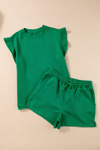 Thumbnail for Round Neck Top and Drawstring Shorts Set - 2 PCS. - T - 2 COLORS -