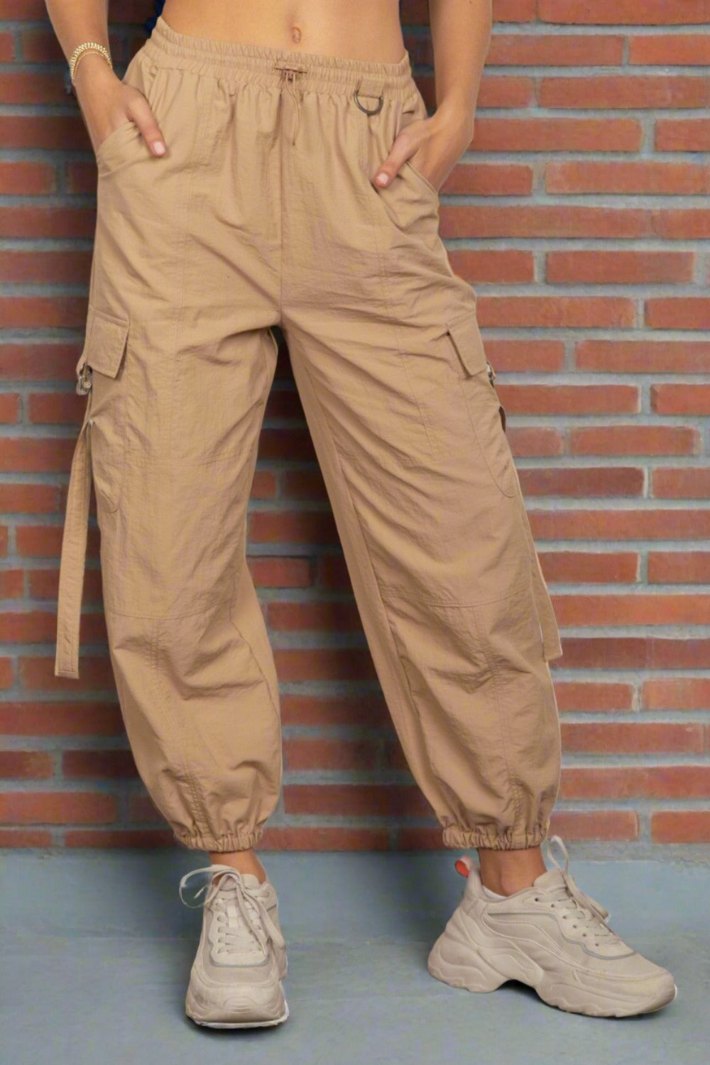 VERY J Elastic Waist Woven Cargo Pants - T - 1 COLOR -