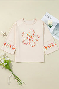 Thumbnail for Exposed Seam Slit Floral Round Neck Blouse -T - 2 COLORS -