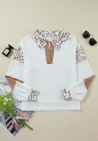 Thumbnail for Waffle-Knit Leopard Johnny Collar Long Sleeve Top - T - 1 COLOR -