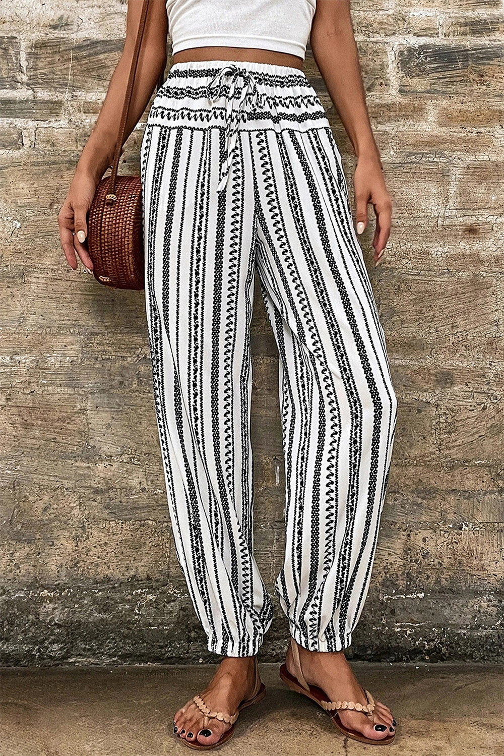 Printed Elastic Waist Pants - T - 1 COLOR -