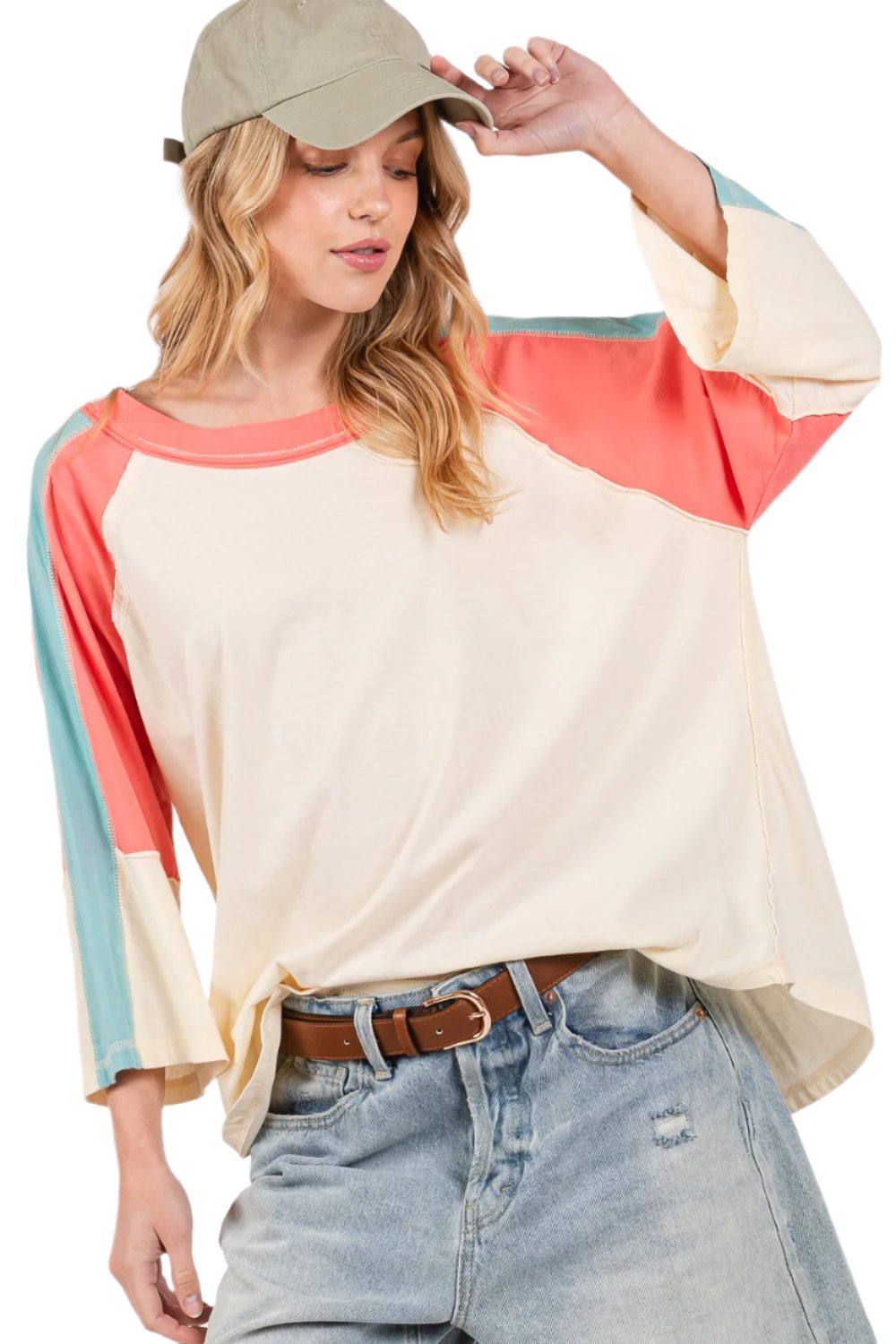 SAGE + FIG Color Block Curved Hem T-Shirt - T - 1 COLOR -