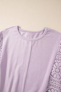 Thumbnail for Crochet Round Neck Long Sleeve Sweatshirt - T - 2 COLORS -