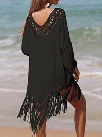 Thumbnail for Cutout Fringe Scoop Neck Cover-Up - 1 SIZE FITS ALL - T - 5 COLORS -