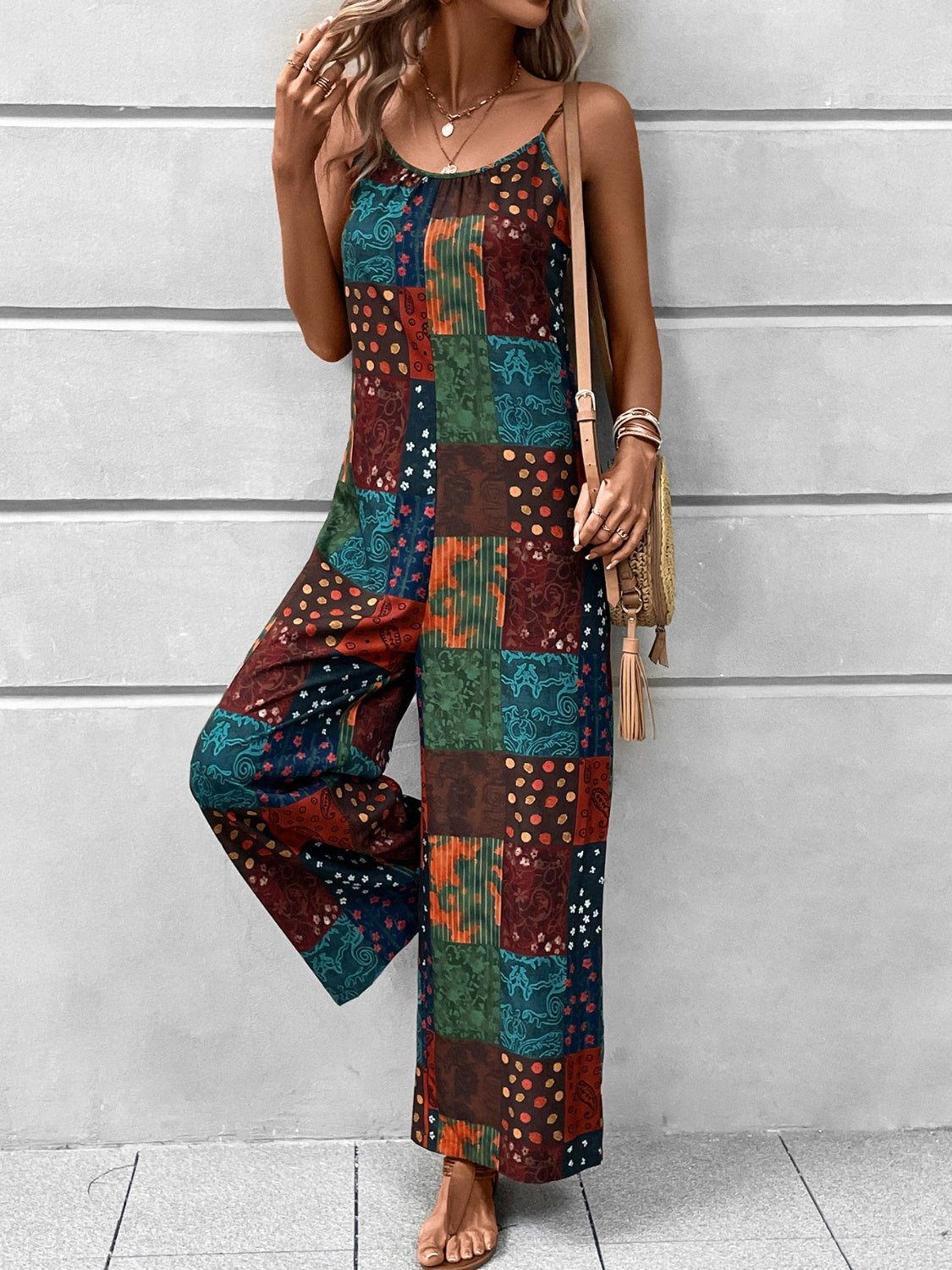 Printed Scoop Neck Spaghetti Strap Jumpsuit - T - 1 MULTICOLOR -