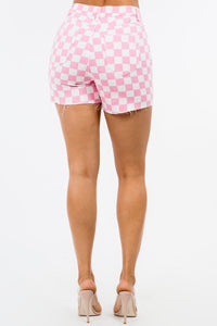 Thumbnail for American Bazi High Waist Contrast Checkered Shorts