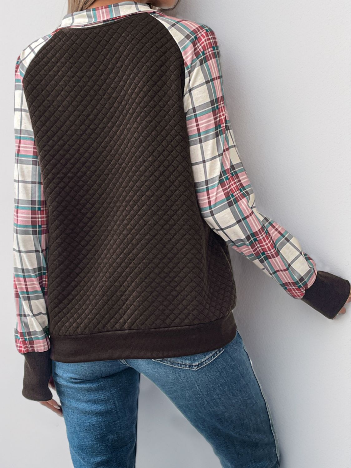 Perfee Plaid Half Zip Long Sleeve Sweatshirt - T - 1 COLOR -