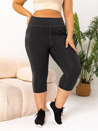 Thumbnail for Plus Size Pocketed High Waist Active Leggings - XL THRU 4XL - T - 1 COLOR -