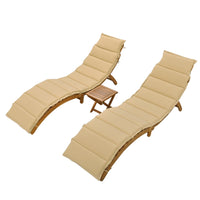 Thumbnail for Outdoor Patio Wood Portable Extended Chaise Lounge Set With Foldable Tea Table for Balcony, Poolside, Garden, Brown