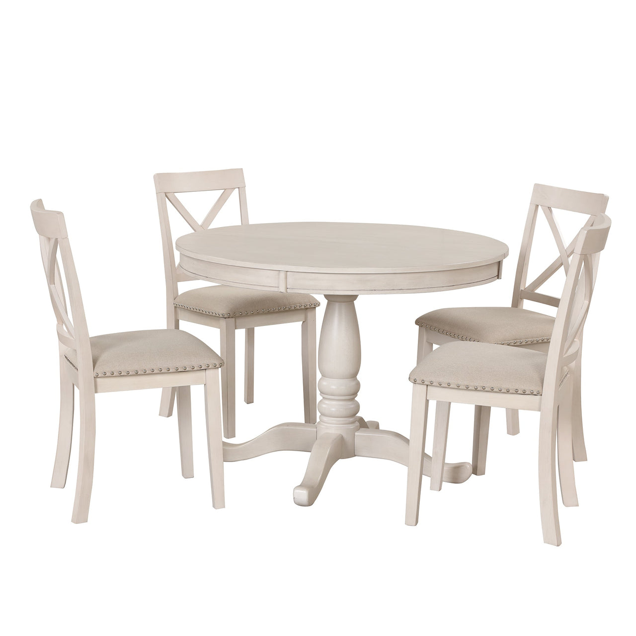 Modern Dining Table Set for 4,Round Table and 4 Kitchen Room Chairs,5 Piece Kitchen Table Set for Dining Room,Dinette,Br