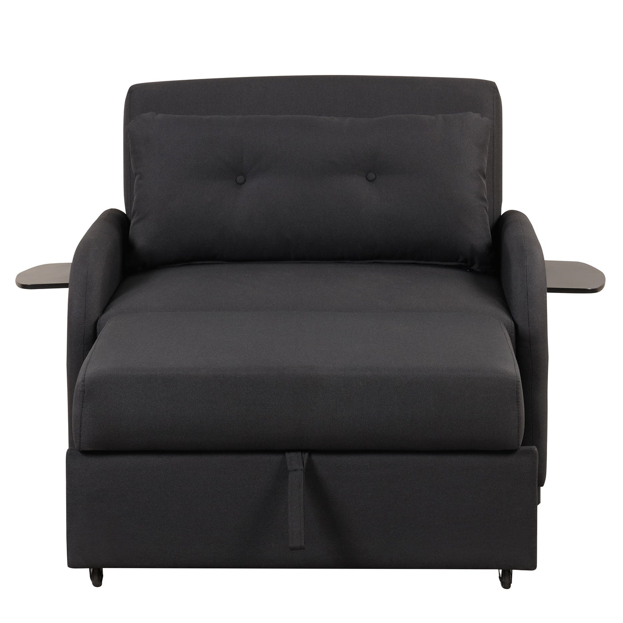 Pull Out Sofa Sleeper 3 in 1 With 2 Wing Table and Usb Charge for Nap Line Fabric for Living Room Recreation Room Black