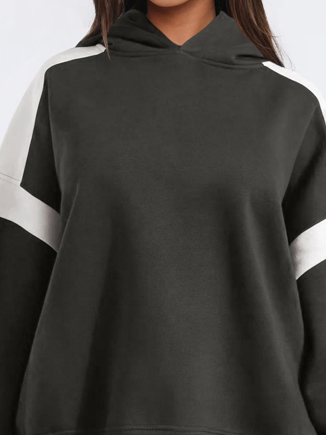 Contrast Dropped Shoulder Long Sleeve Hoodie - T - 6 COLORS -