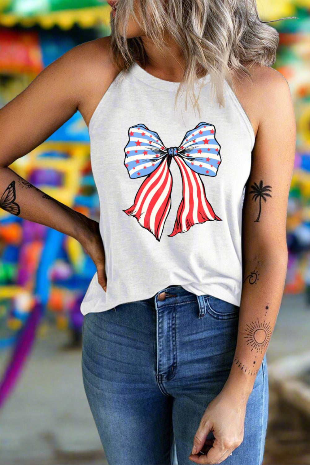 USA Bow Graphic Grecian Neck Tank - T - 1 COLOR -