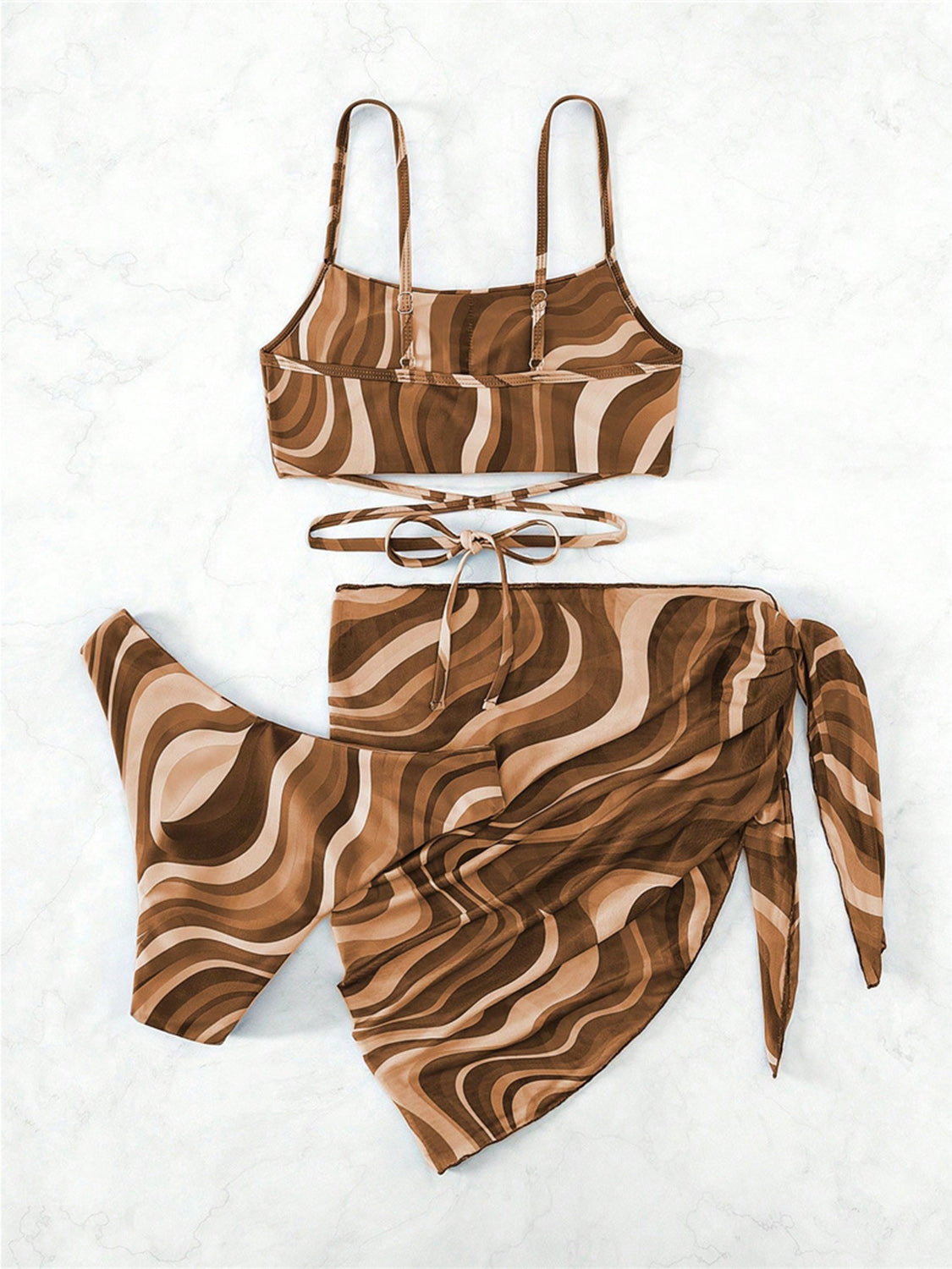 Tied Printed Three-Piece Swim set - 3 PCS. - T - 4 COLORS -