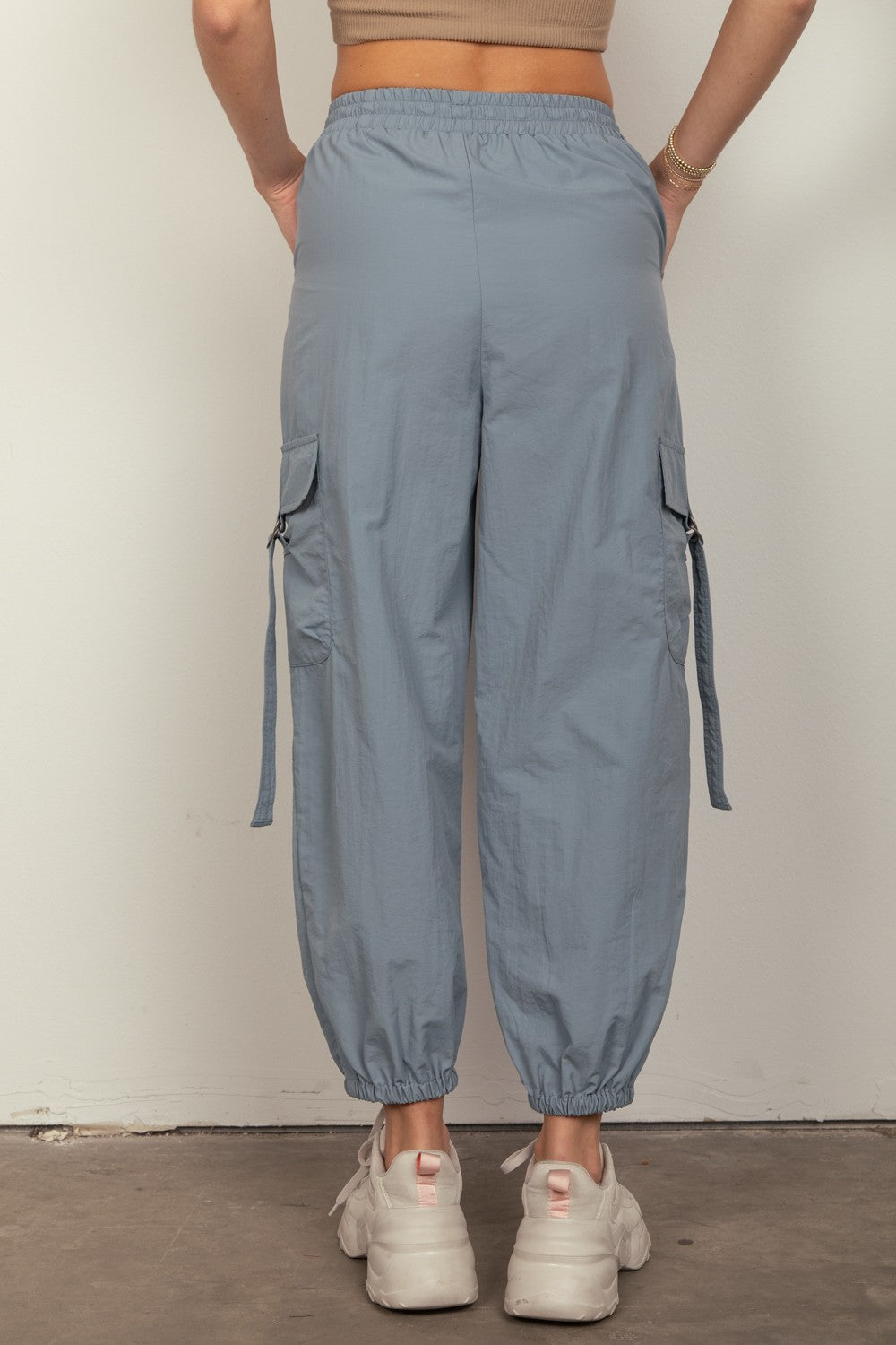 VERY J Elastic Waist Woven Cargo Pants - T - 1 COLOR -