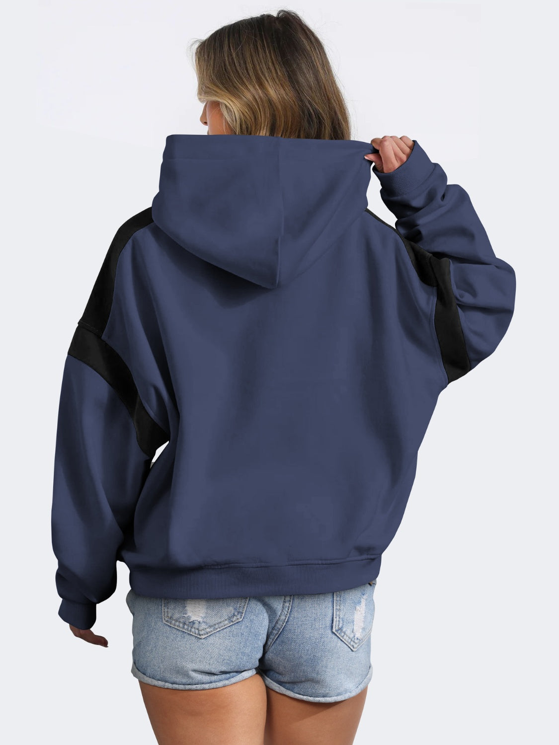 Contrast Dropped Shoulder Long Sleeve Hoodie - T - 6 COLORS -