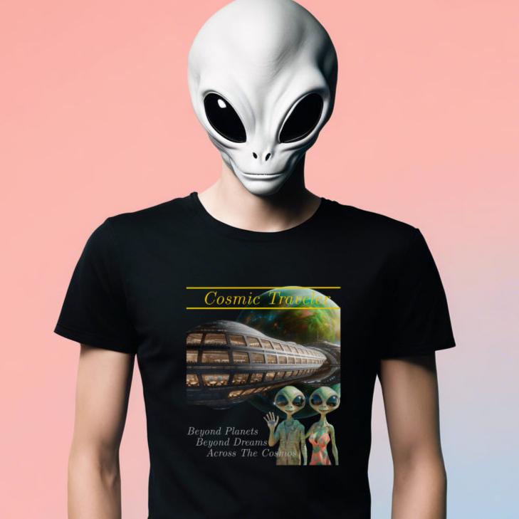 Cosmic Traveler, Alien Cruise T-Shirt, Daily Spaceship - 1 COLOR -