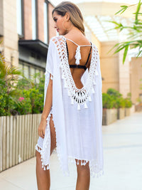 Thumbnail for Tassel Cutout Half Sleeve Cover-Up - T - 3 COLORS -