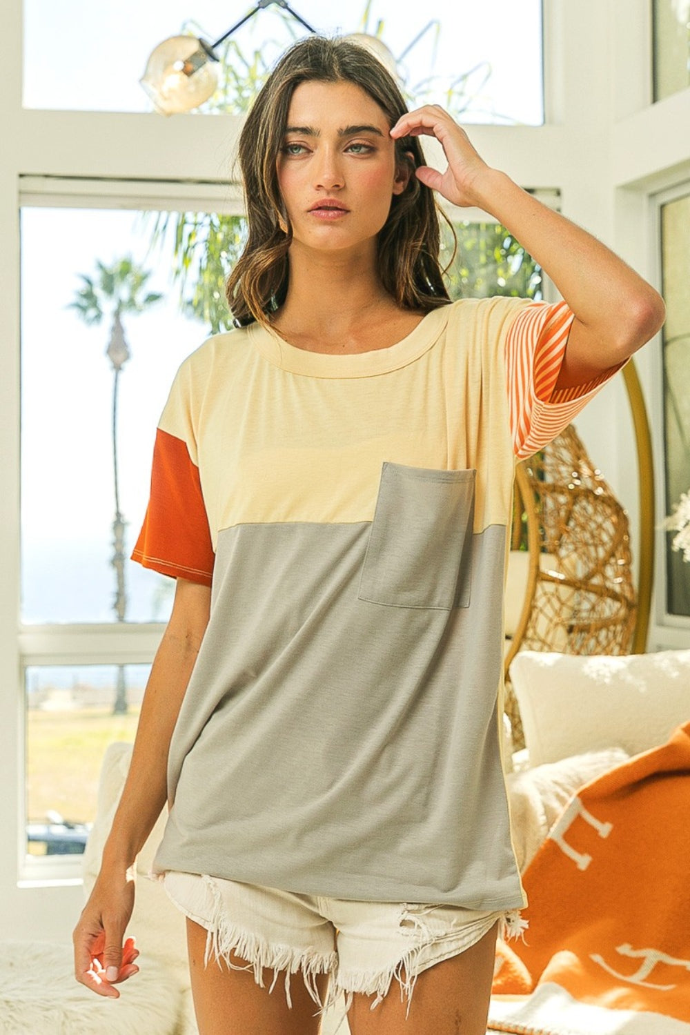 BiBi Color Block Short Sleeve T-Shirt - T - 1 COLOR -